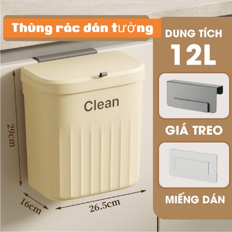 Thùng Rác Treo Tường Đa Năng Bền Chắc 12L Nắp Trượt Thùng Rác Treo Cánh Tủ Bếp Dán Trên Tường - HENRYSA