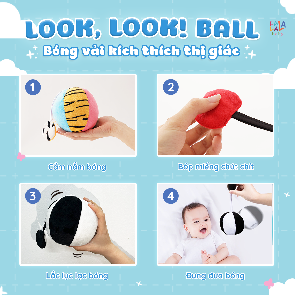 Đồ Chơi Bóng Vải Xúc Xắc Vui Nhộn Kích Thích Thị Giác Cho Trẻ Sơ Sinh Look, Look! Ball - Lalala Baby