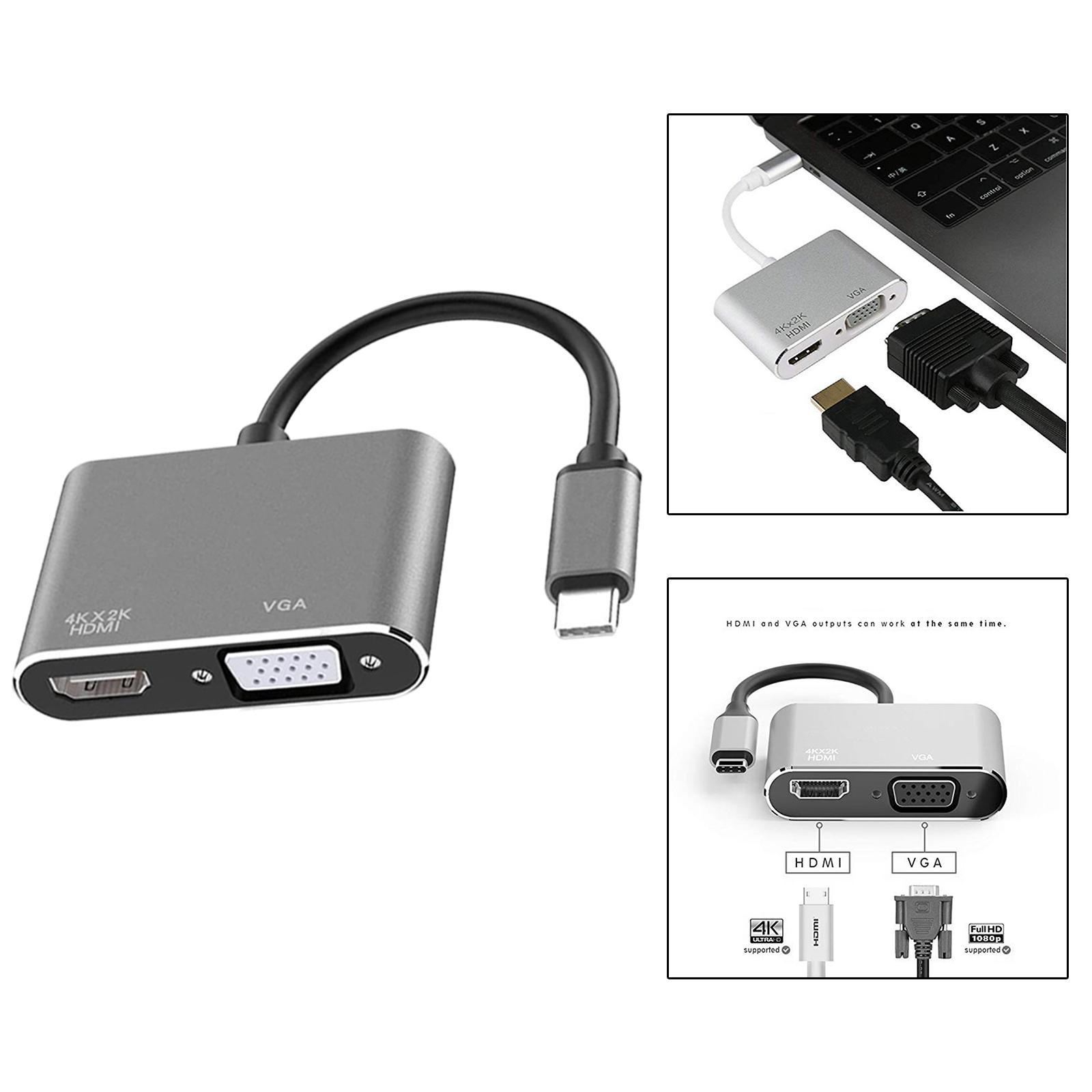 2 in 1 USB C to  & VGA Adapter Plug and Play for HDTV Desktop Monitor