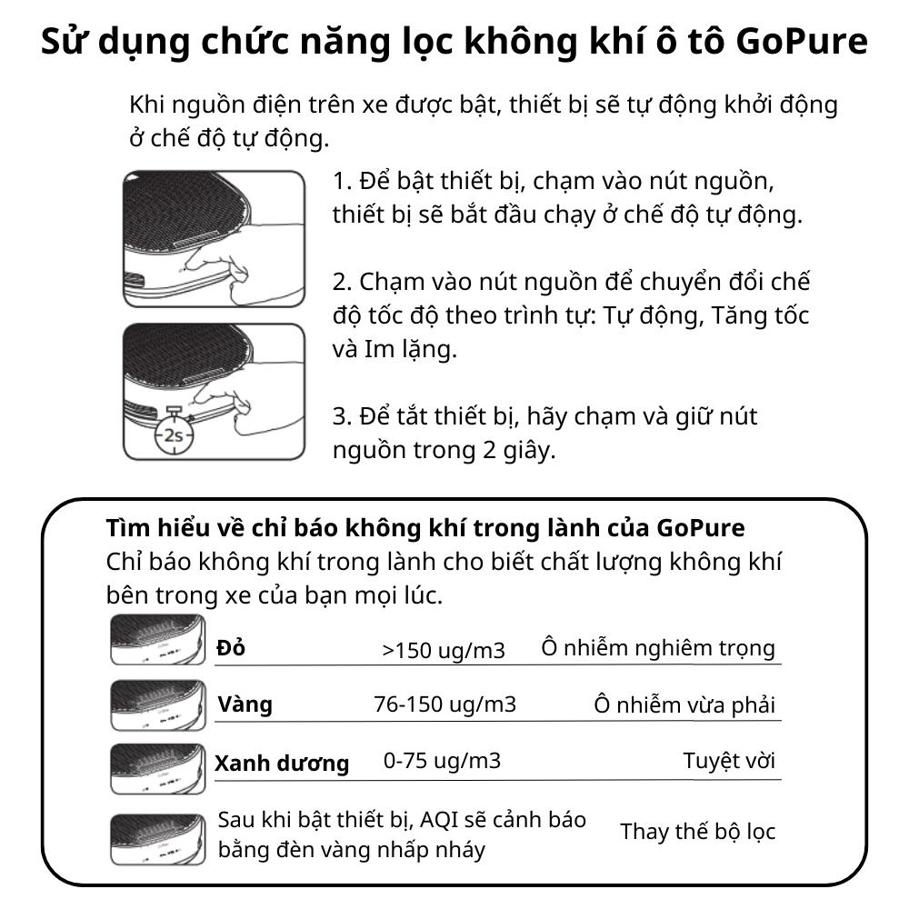 Máy lọc không khí ô tô Philips hút mùi hôi, chất gây ô nhiễm vi khuẩn, vi rút GoPure GP5301 đèn báo 3 chế độ - Hàng nhập khẩu