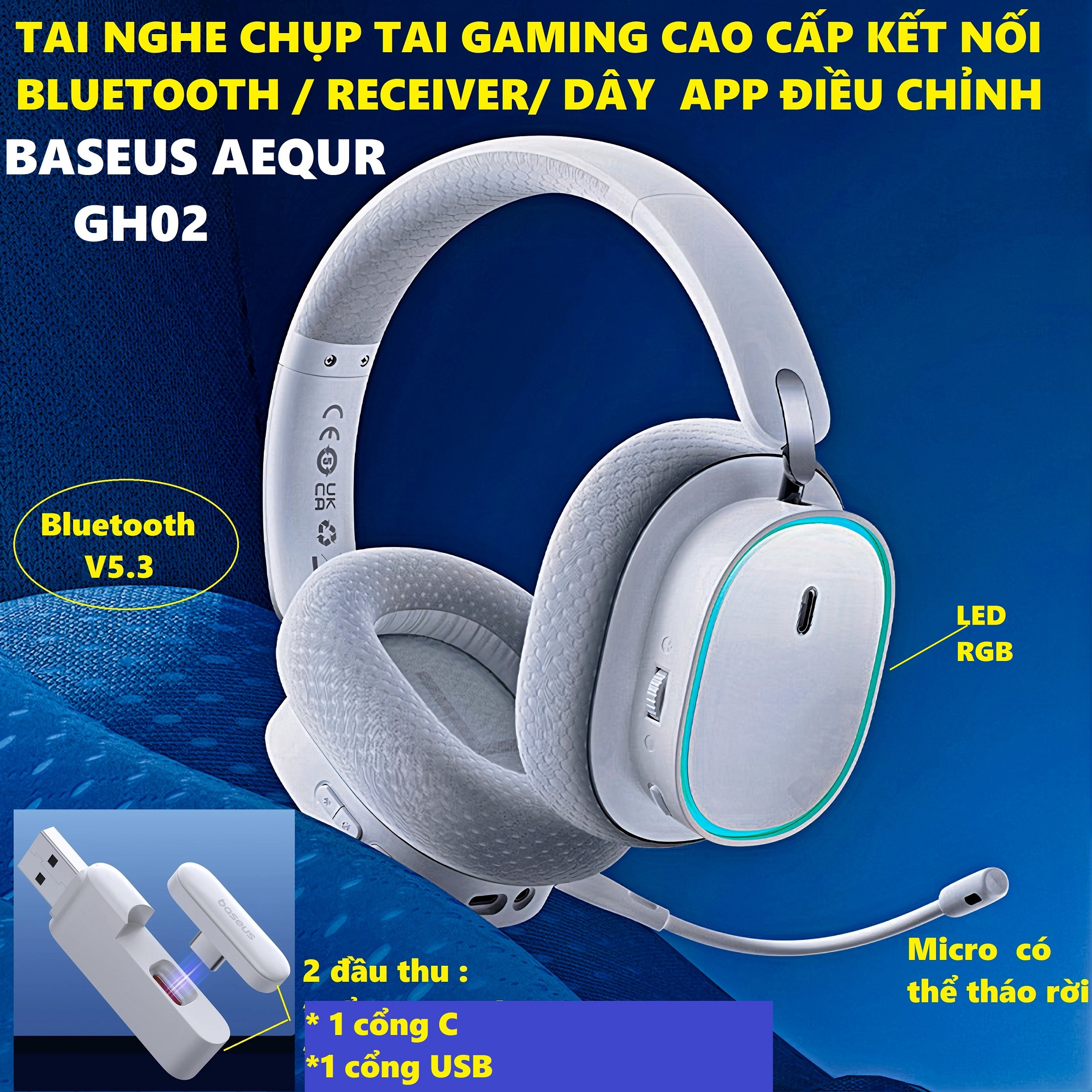 Tai nghe Bluetooth chụp tai gaming cao cấp có Receiver kết nối PC App điều chỉnh Baseus AeQur GH02 _ hàng chính hãng