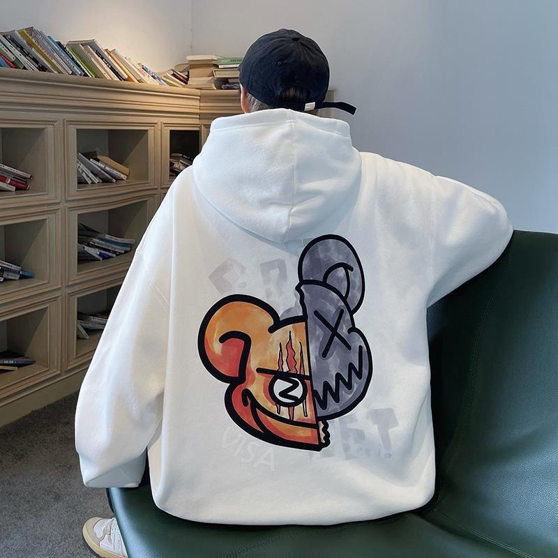 Áo Hoodie Cổ Tròn Tay Dài Dáng Rộng In Họa Tiết Hoạt Hình Phong Cách Hip hop Nhật Bản Thời Trang Mùa Thu Cho Nam Và Nữ