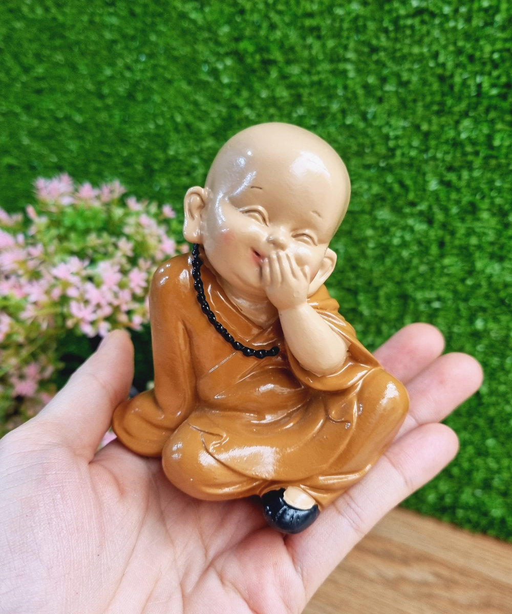 Bộ 03 tượng chú tiểu Tam Không áo nâu 10cm - tặng kèm 50 xu vàng mini may mắn