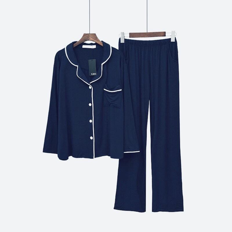 Bộ pyjama nữ vải thun modal mềm mịn viền trắng