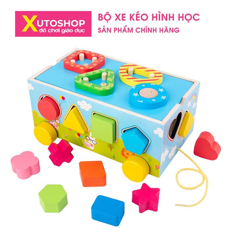 Đồ chơi xe gỗ , xe cũi , xe kéo thả hình và số cho bé Xutoshop