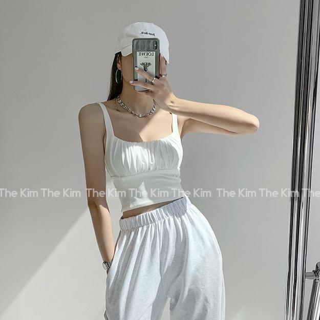 ┇✗Áo 2 dây cổ U nhún ly ngực croptop , thun chất cotton co giãn tôn dáng The Kim A102