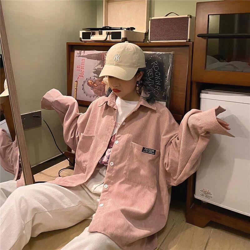 Áo sơ mi nhung cổ bẻ fom thụng