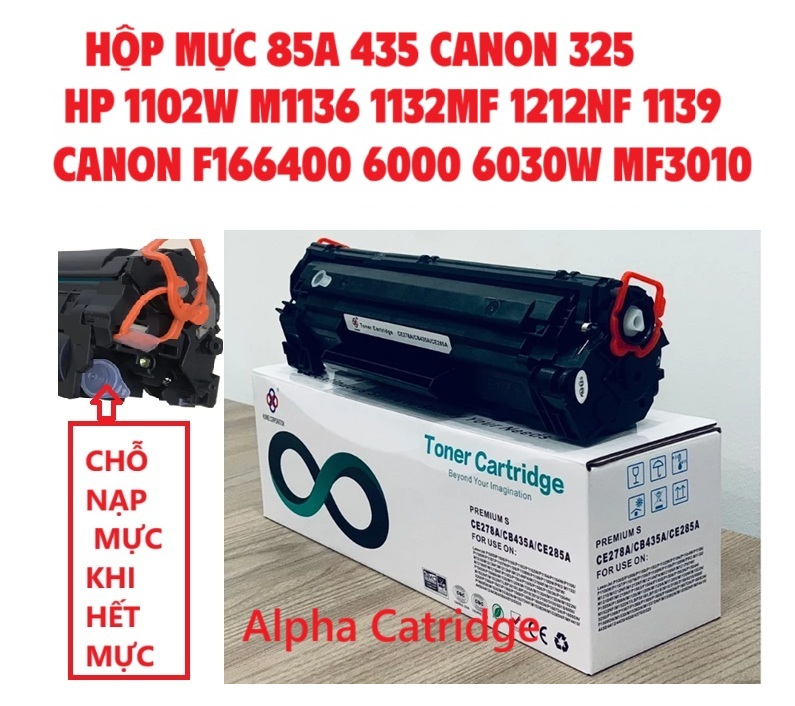 Hộp Mực 35A/85A dành cho HP P1102 P1102w M1136 M1130 M1132mf M1212nf M1139 Mực in Canon 6000 6030w 6030 3050 6018 312-325 MF 3010 -hàng chính hãng Alpha Cartridge