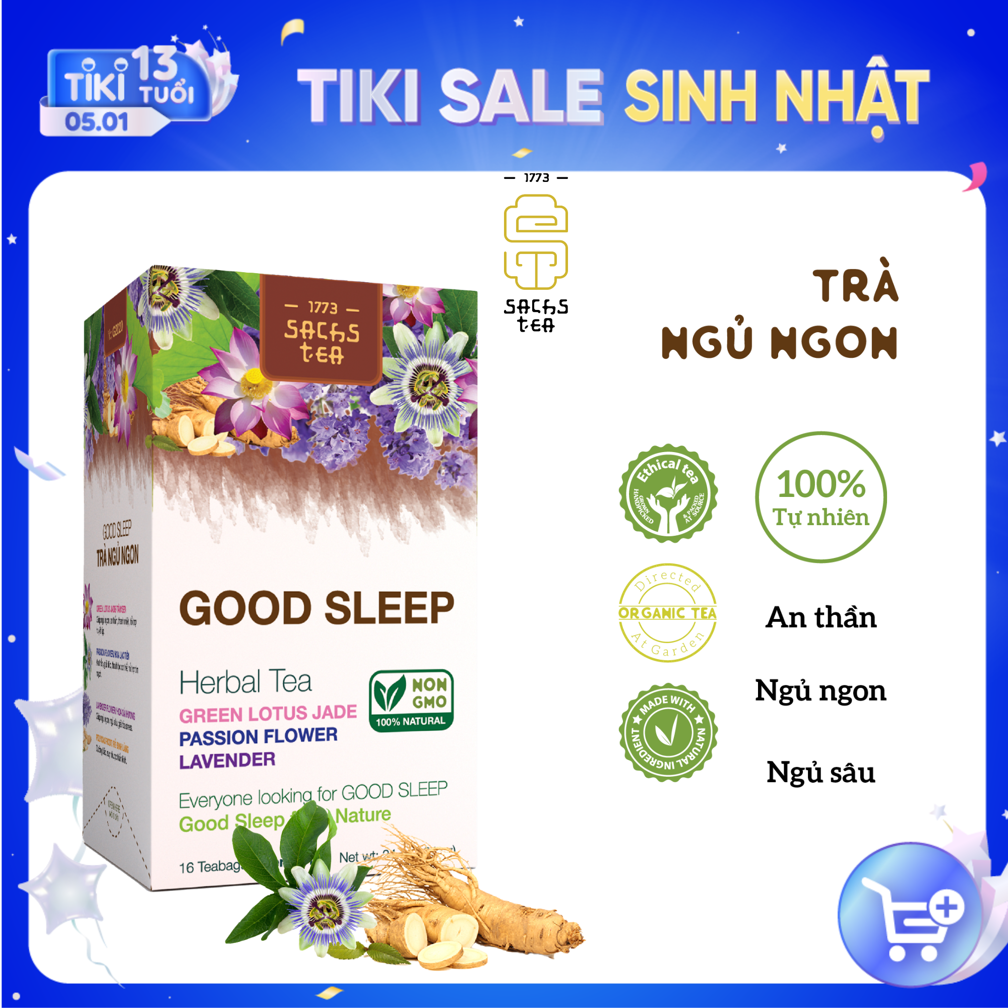 Trà ngủ ngon GoodSleep SACHS TEA 1773 giúp dễ ngủ, an thần, giảm stress, tốt cho tim mạch thành phần thảo mộc tự nhiên 16 túi/hộp