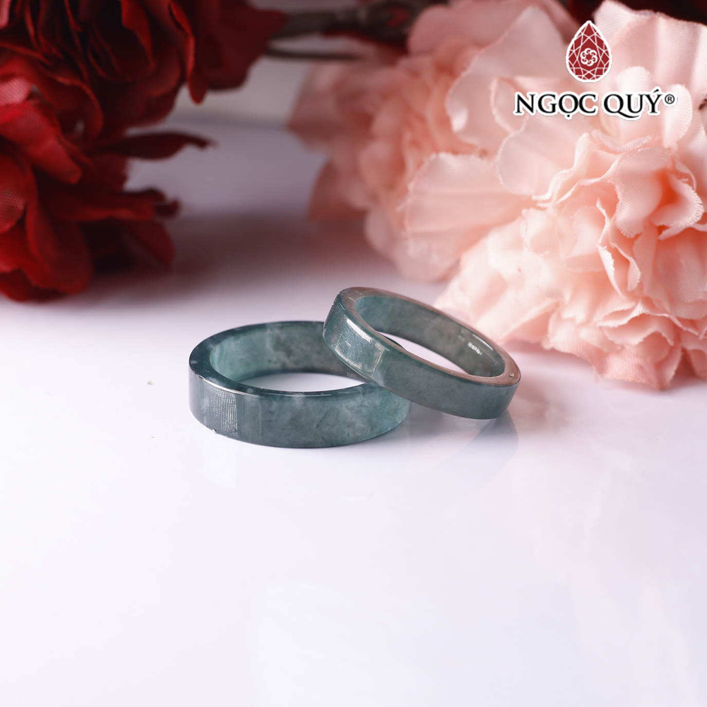 Nhẫn đá cẩm thạch lam ngọc bản vuông mệnh hỏa, mộc - Ngọc Quý Gemstones