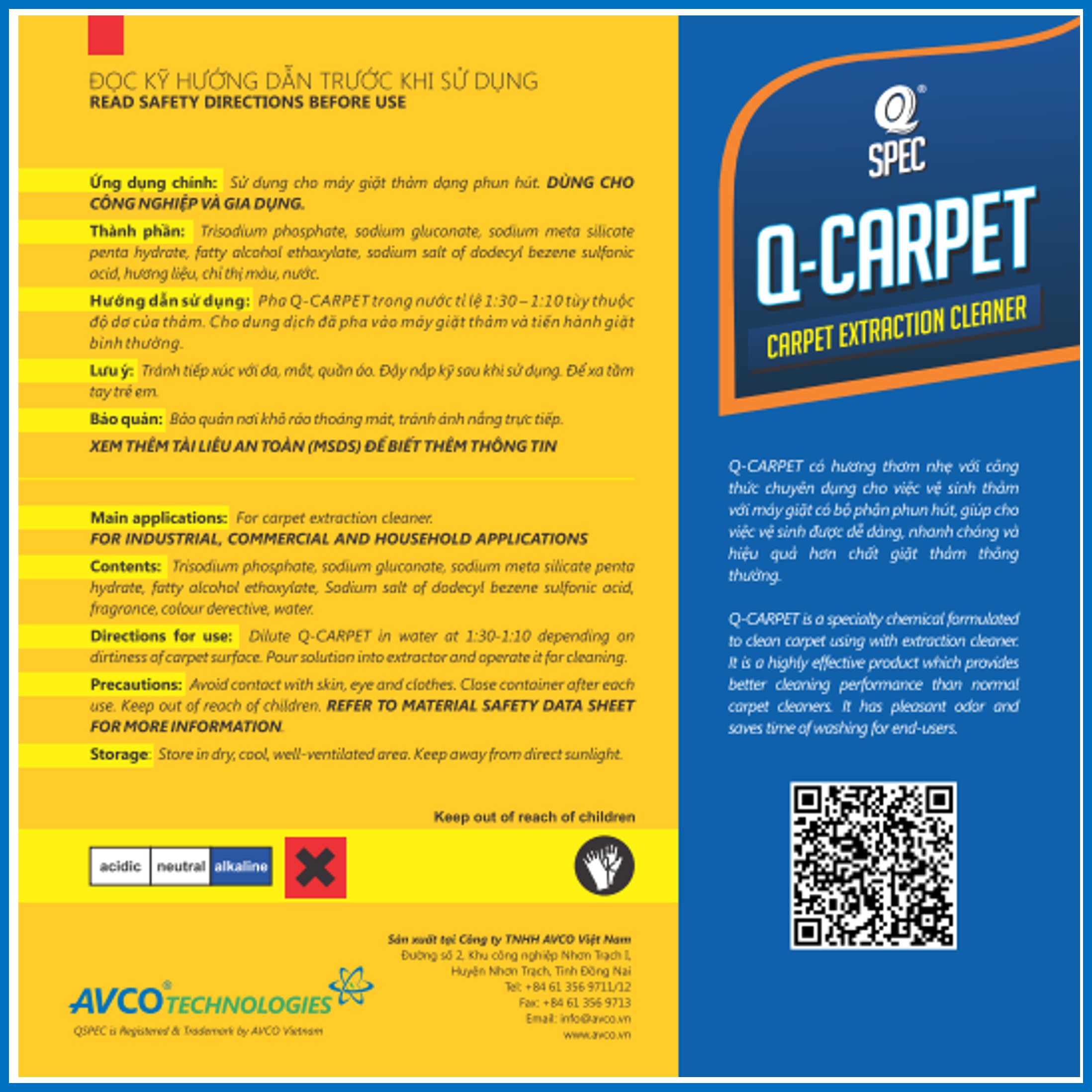 Nước Vệ Sinh Thảm AVCOChem - Q-CARPET - Siêu Sạch Siêu Tiết Kiệm - can 4 lít - Hàng Chính Hãng