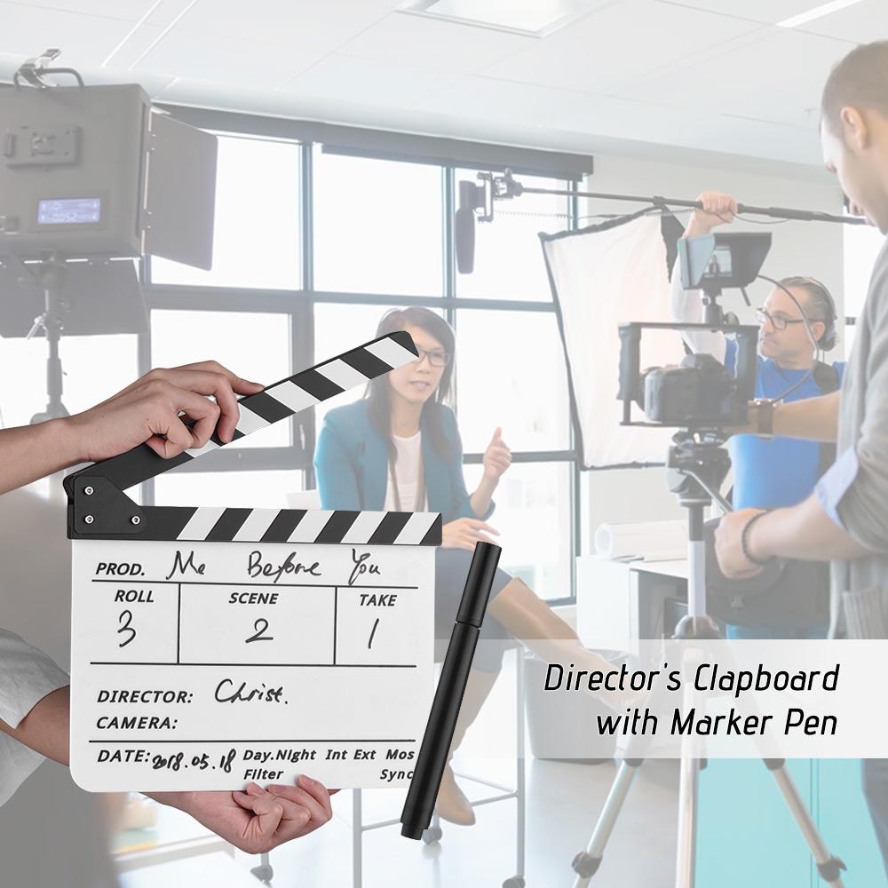 Xóa khô Acrylic Director Film Clapboard Movie TV Cut Action Scene Clapper Board Slate with Marker Pen, Color Stick