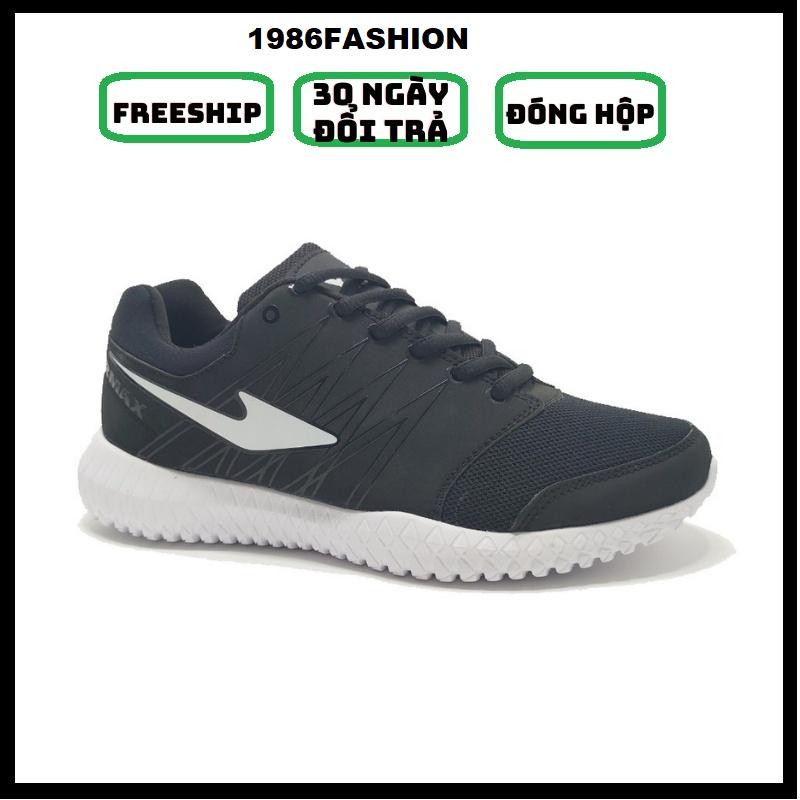 Giày thể thao sneaker nam đen móc trắng đế siêu nhẹ chất vải lưới thoáng và êm chân hỗ trợ đổi trả hàng