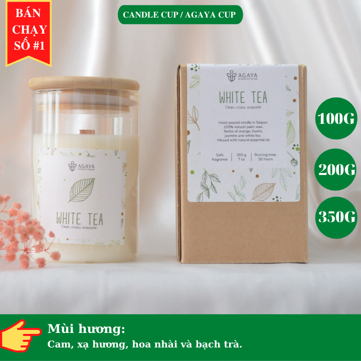 Nến thơm trong lành và thanh mát AGAYA Candle Cup hương cam,xạ hương,hoa nhài,bạch trà - Mùi WHITE TEA