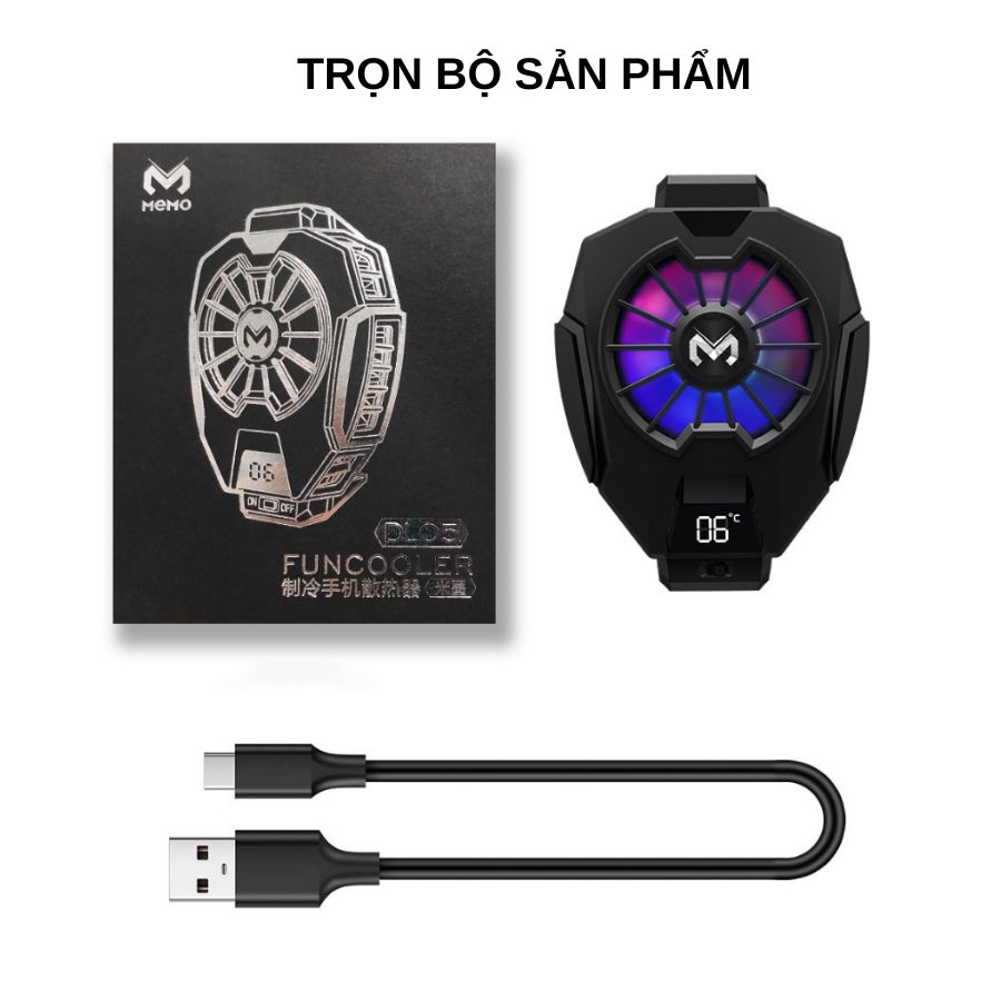 Hình ảnh Quạt tản nhiệt MEMO DL05 - Thiết bị hạ nhiệt gaming dành cho điên thoại siêu lạnh, hiển thị nhiệt độ, LED RGB, Kẹp thu vào 2 chiều - Hàng Nhập Khẩu