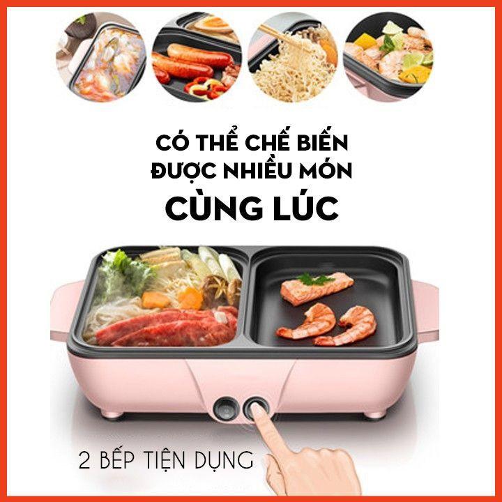 BẾP ĐIỆN 2 NGĂN MINI – NẤU LẨU VÀ ĐỒ NƯỚNG 2 NGĂN RIÊNG - NHỎ GỌN TIỆN DỤNG