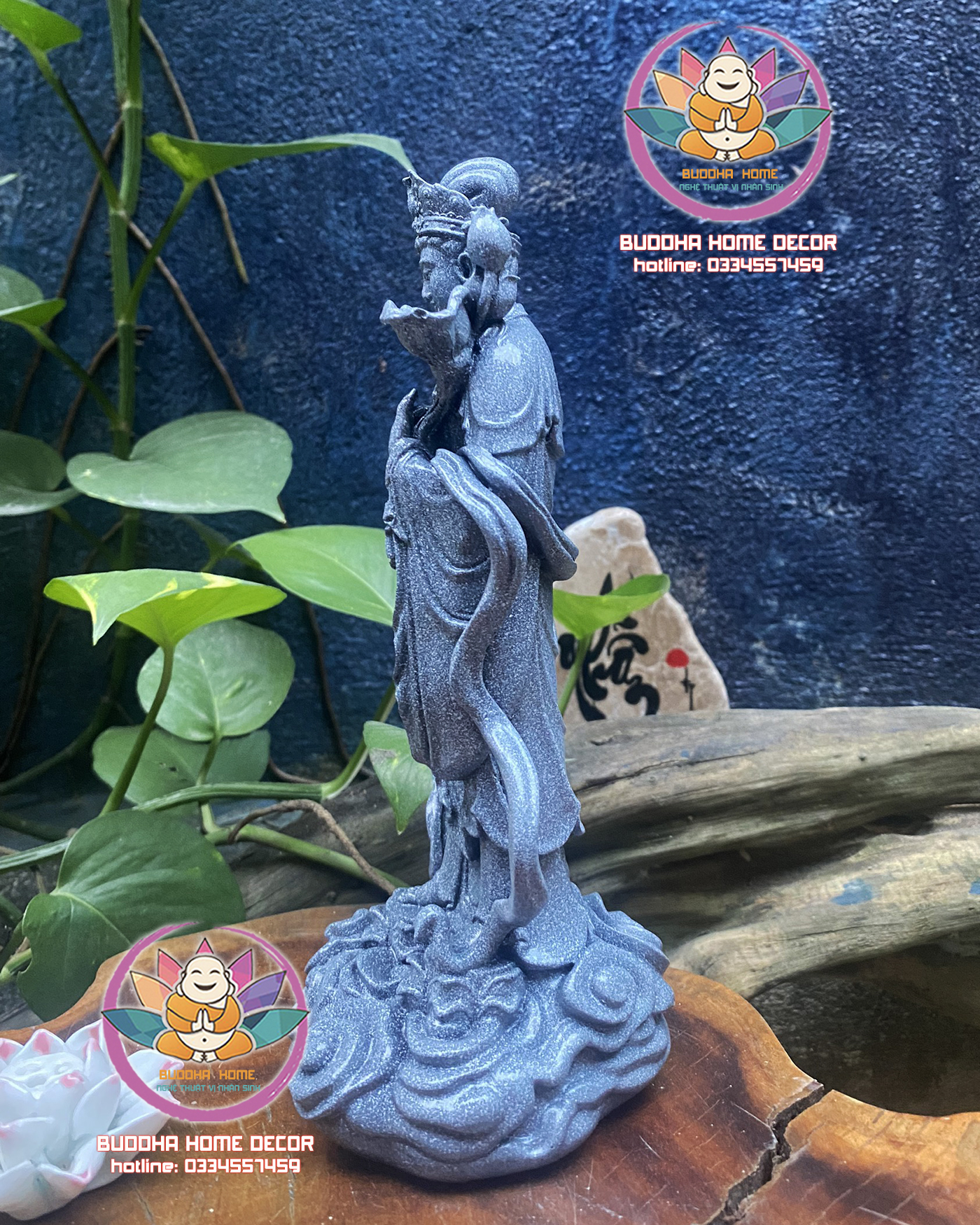 Tôn Tượng Đại Thế Chí Bồ Tát Đá xám chấm bi cao 23cm