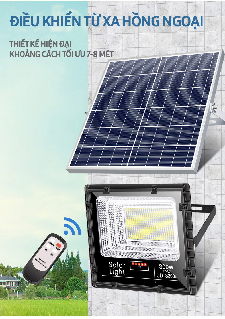 Đèn pha năng lượng mặt trời JINDIAN nhôm đúc nguyên khối, công suất 25W, Model: JD-8825L NÂNG CẤP 2020