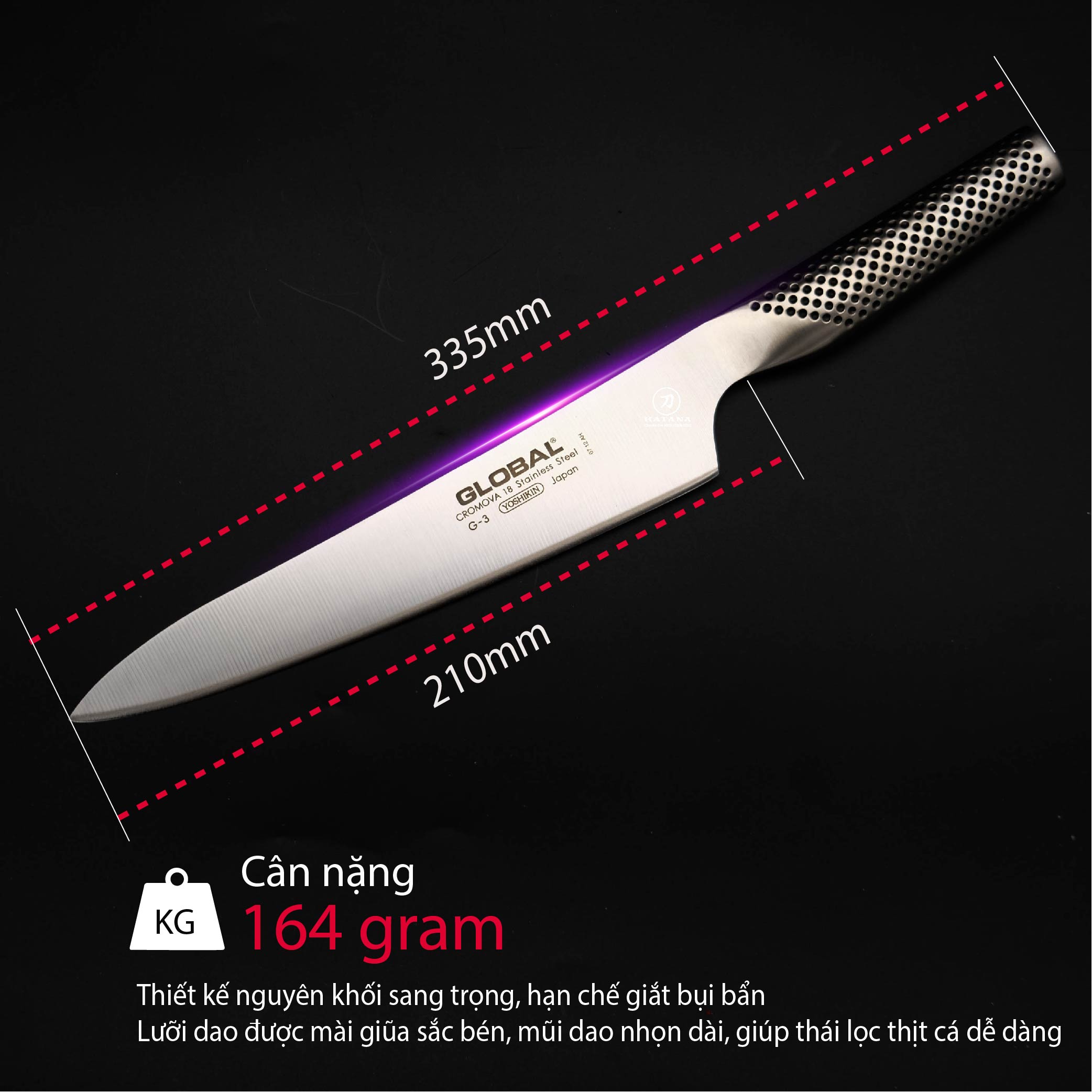 Hình ảnh Dao bếp Nhật cao cấp Global G3 Carving Knife - Dao thái lát (210mm)- Dao bếp Nhật chính hãng