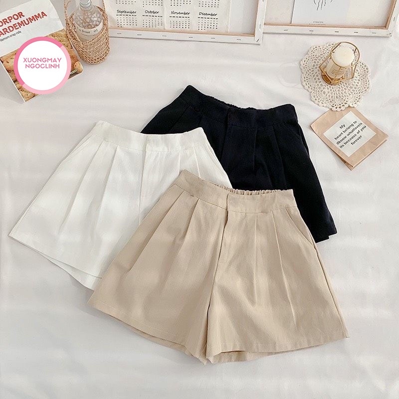 Quần short đũi, quần đùi nữ chất đũi dáng váy siêu hot thiết kế lưng chun