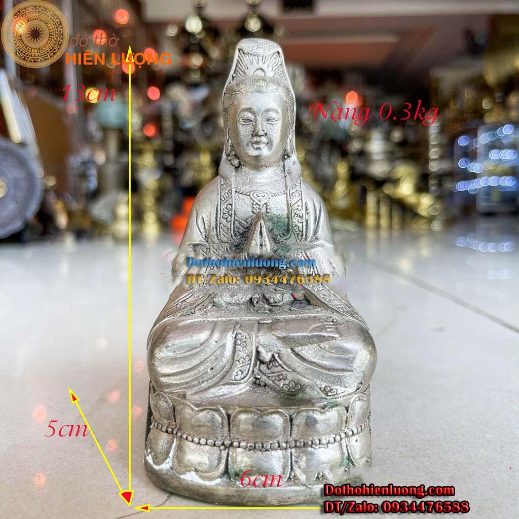Tượng Phật Bà Ngồi Đài Sen Màu Trắng Bằng Đồng Thau Nguyên Chất Đẹp Tinh Xảo Cao 13cm