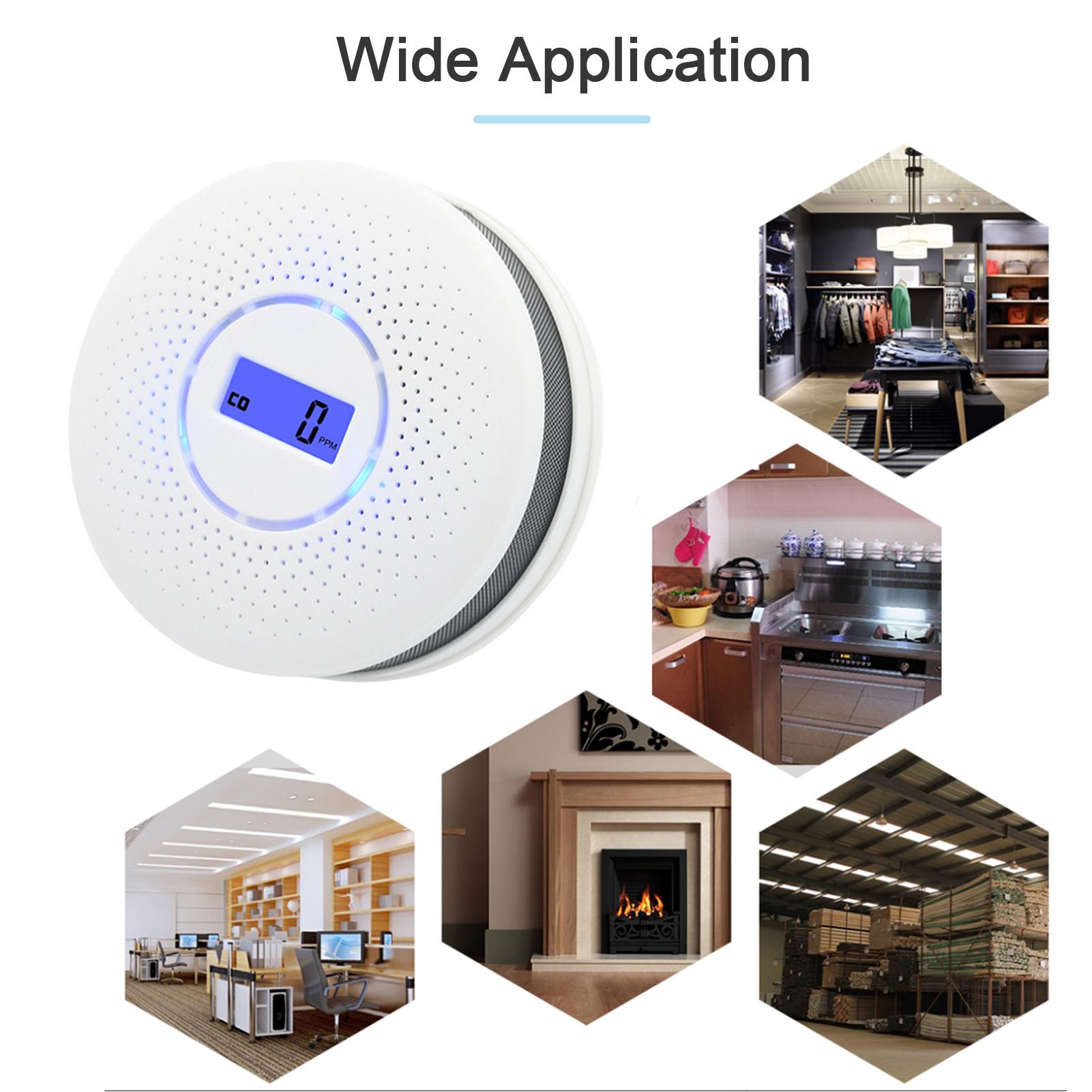 Máy dò khói và khí carbon monoxide chạy bằng pin với màn hình LCD