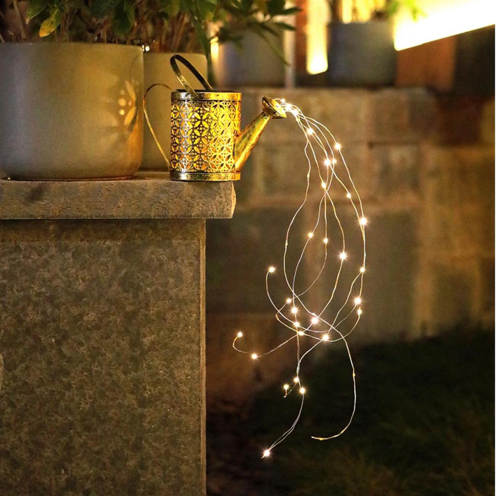 2x Outdoor Solar Watering Can with Lights for Patio Decoration