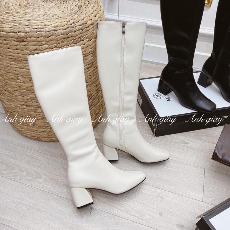 B21 - Bốt đùi dưới gối da lì mũi vuông khoá cạnh MIJiLi hàng QCCC loại 1 full box