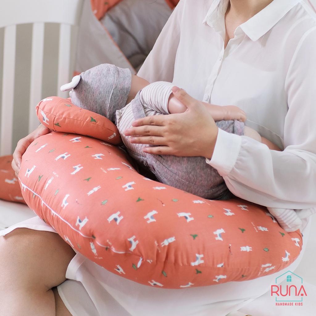 Hình ảnh Gối cho bé bú đa năng cao cấp RUNA KIDS cotton Hàn mềm mịn thoáng mát an toàn cho bé hoạ tiết dễ thương