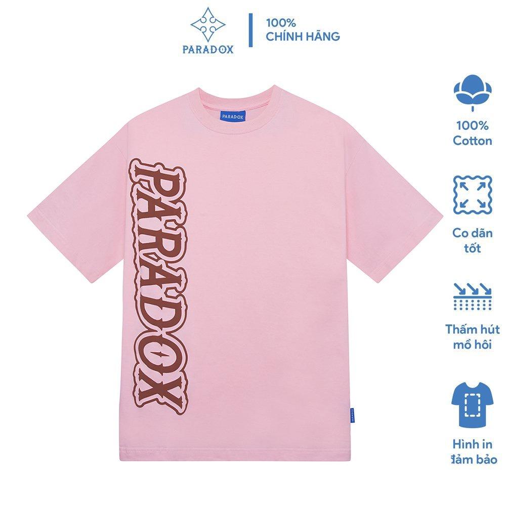 Áo thun form rộng Paradox tay lỡ - Unisex - In hình - VERTICAL EMBOSSING - Màu hồng phấn