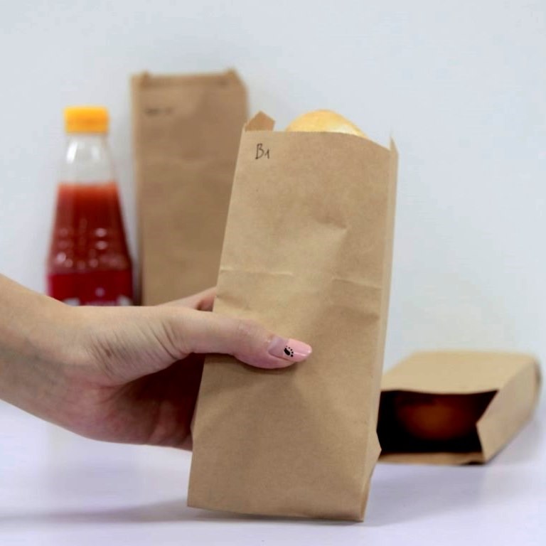 Túi giấy đựng thực phẩm (100 túi) Mã B1 -  Chuyên dùng đựng bánh mì - Chất liệu Kraft chất lượng cao 70GSM