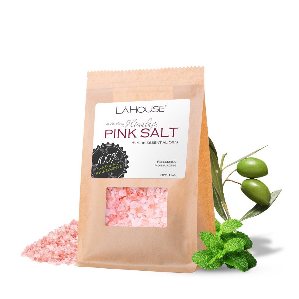 Muối tắm dưỡng ẩm,ngăn ngừa lão hóa Lá House Himalaya Pink Salt 1kg