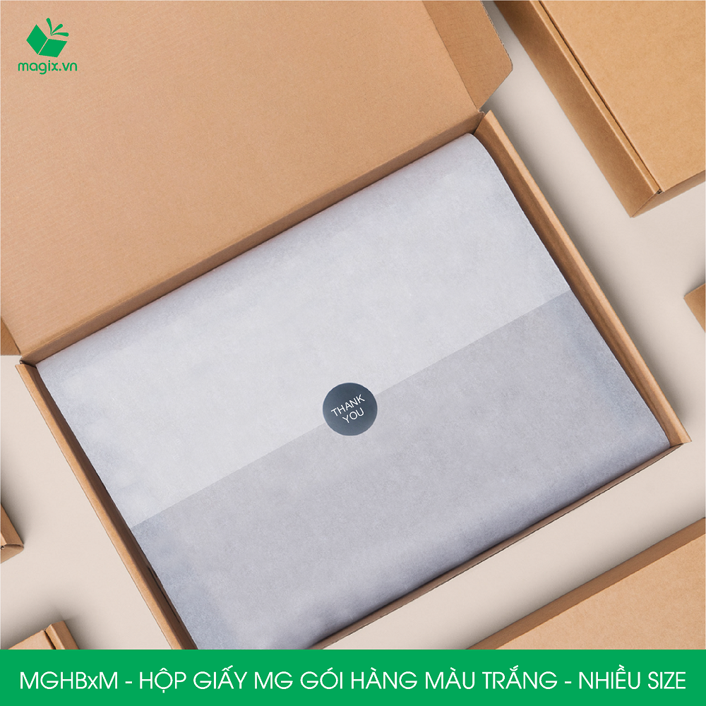 MGHB - Hộp cuộn giấy MG, cuộn giấy Pelure trắng gói hàng, giấy chống ẩm 1 mặt bóng, cuộn giấy bọc hàng thời trang - Nhiều kích thước