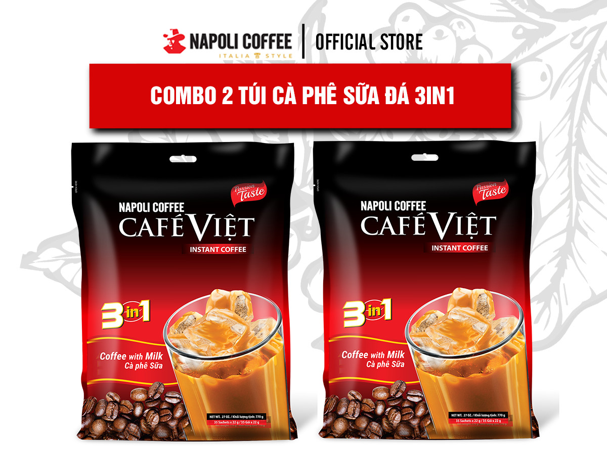 COMBO 2 Túi Lớn Cà Phê Sữa Đá Napoli Coffee - Cafe Hoà Tan 3IN1 - Cà Phê SẠCH (35 gói x 22g)