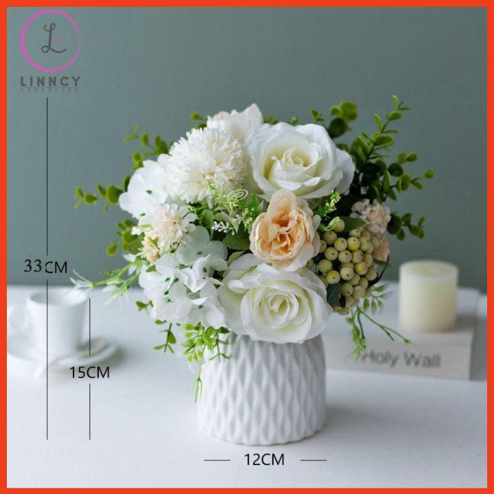 Bình hoa lụa cao 33cm trang trí nhà cửa, cửa hàng, văn phòng, trang trí sự kiện, tiệc cưới