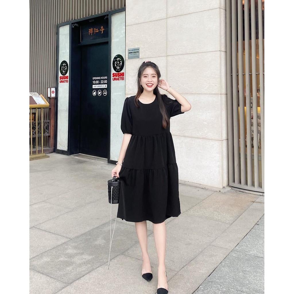 ĐẦM COTTON TRẮNG ĐEN BABYDOLL TAY LỠ DÁNG XÒE CÓ DÂY CỘT PHÍA SAU-hình thật shop chụp