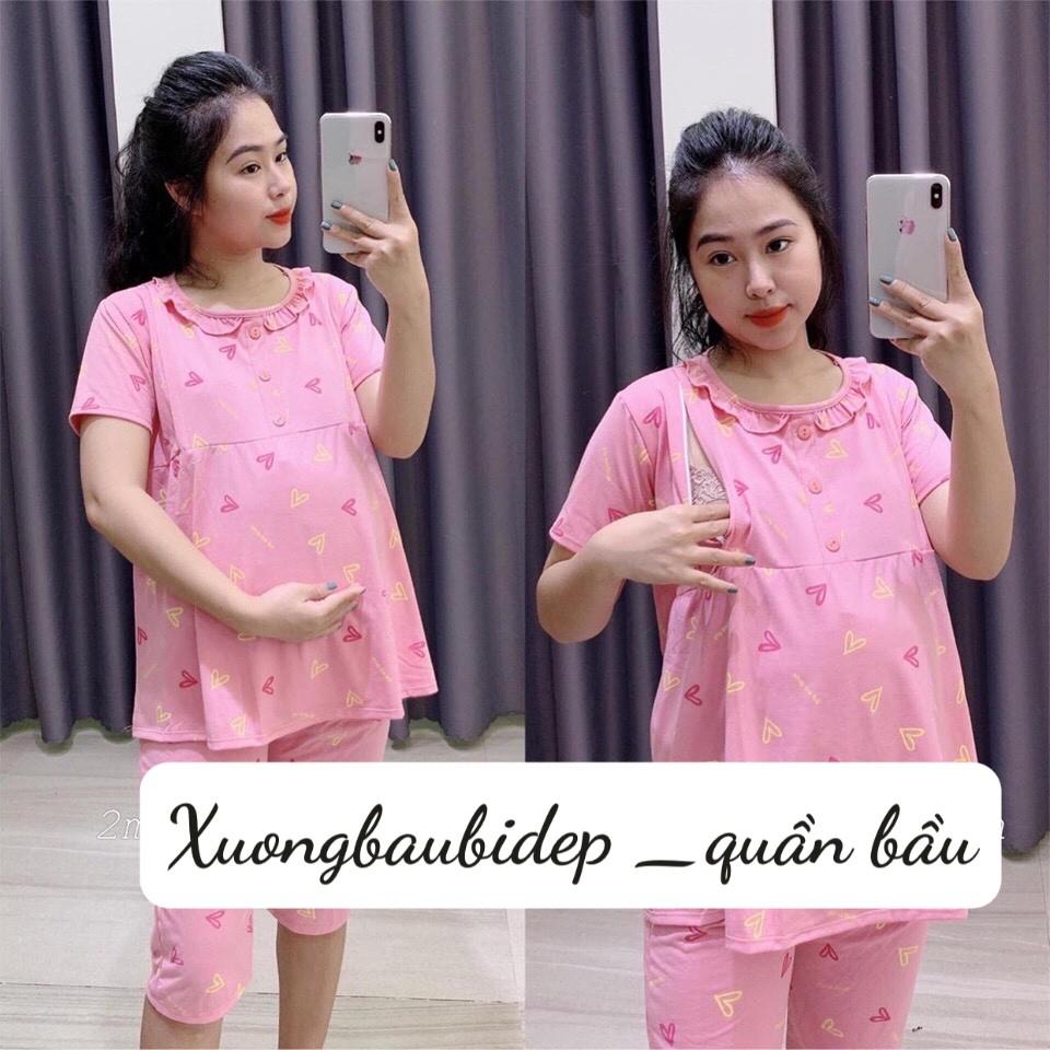 bộ ngố cổ bèo cài cúc mặc bầu và sau sinh chất thun cotton 100%