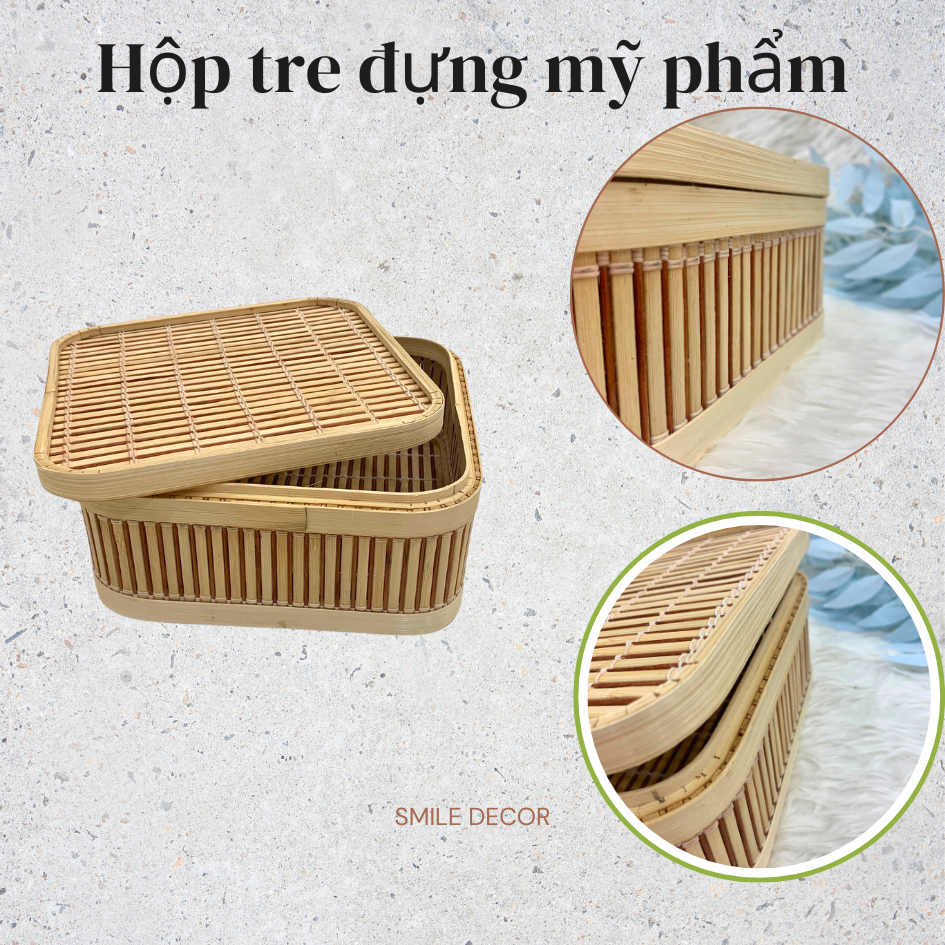 Hộp tre có nắp Smile Decor đựng phụ kiện, mỹ phẩm để bàn trang điểm - Bamboo box for jewelry, cosmestic