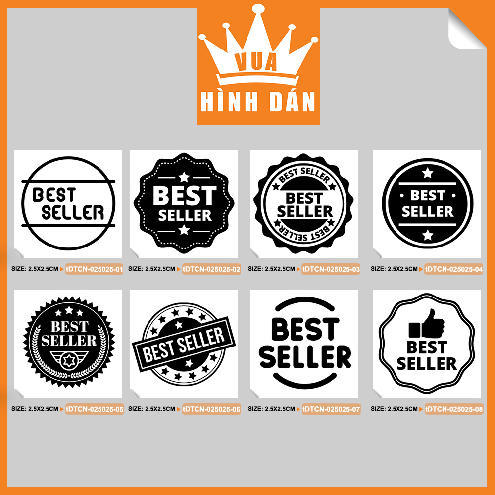 Set 100/200 sticker BEST SELLER (2.5x2.5cm) tem dán mini BÁN CHẠY dành cho shop (4.013)