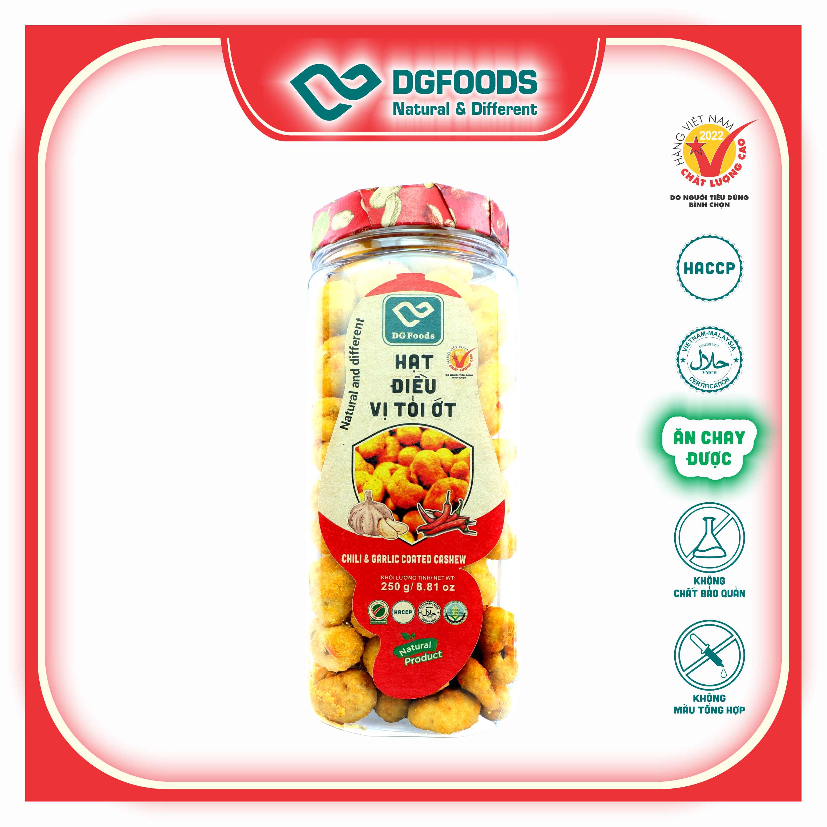 Hạt điều vị tỏi ớt 250g DGfoods/Chili &amp; garlic coated cashew/ HVNCLC,HACCP,HALAL,hạt điều bình phước,đặc sản Cần Thơ