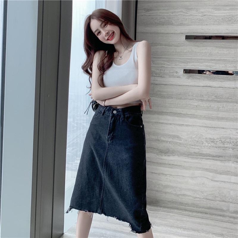 Váy Jean Cạp Cao Rách Gấu Phong Cách Thời Trang