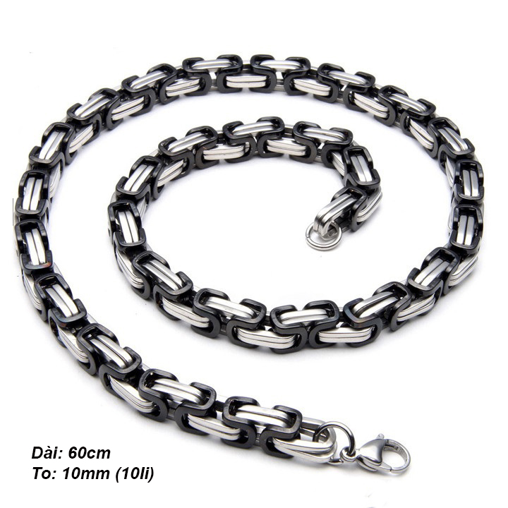 Dây chuyền nam kiểu ziczac trắng đen 10li MDC145 Không đen không gỉ sét