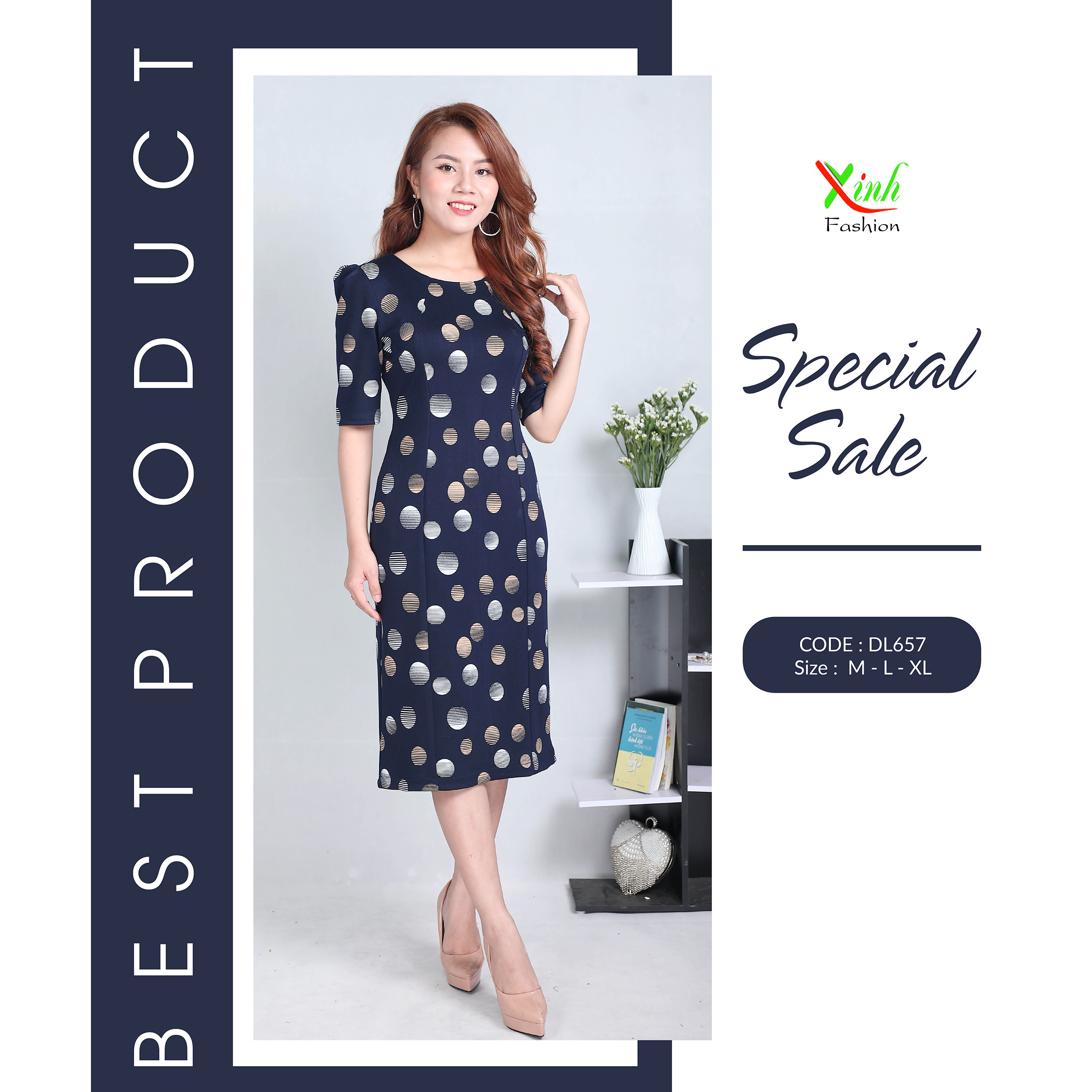 Đầm suông bi hiệu ứng ThoiTrangXinh DL657
