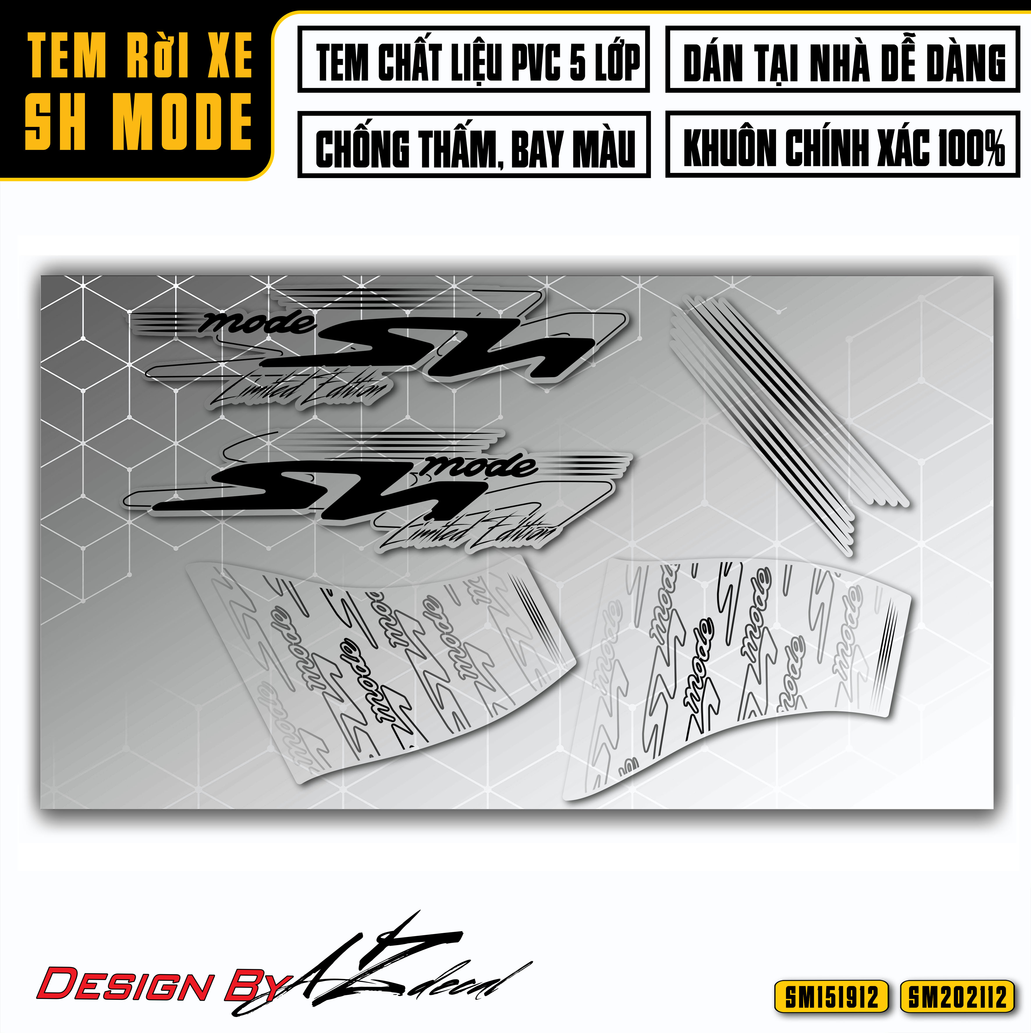 Tem Dán Xe SH Mode Mẫu Limited Edition Chìm Nổi | SM12 | Decal Dán Xe Chống Nước, Chống Xước, Chống Phai Màu Dùng Cho Xe Màu Đen, Đỏ, Xám, Trắng, Kem, Bạc Đen