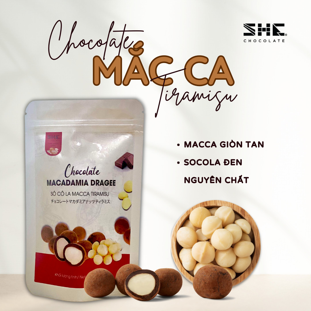 Socola Macca Tiramisu - Túi 50g - SHE Chocolate - Tốt cho sức khỏe - Quà tặng người thân, dịp lễ, thích hợp ăn vặt