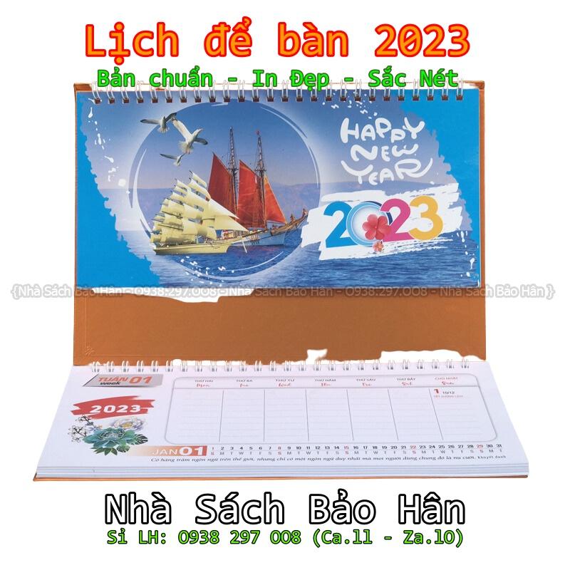 Lịch để bàn 2023 có lịch âm (kiểu chữ M ) có dải note ghi chú ngày, tuần, đủ ngày âm dương(mẫu ngẫu nhiên, nowship)