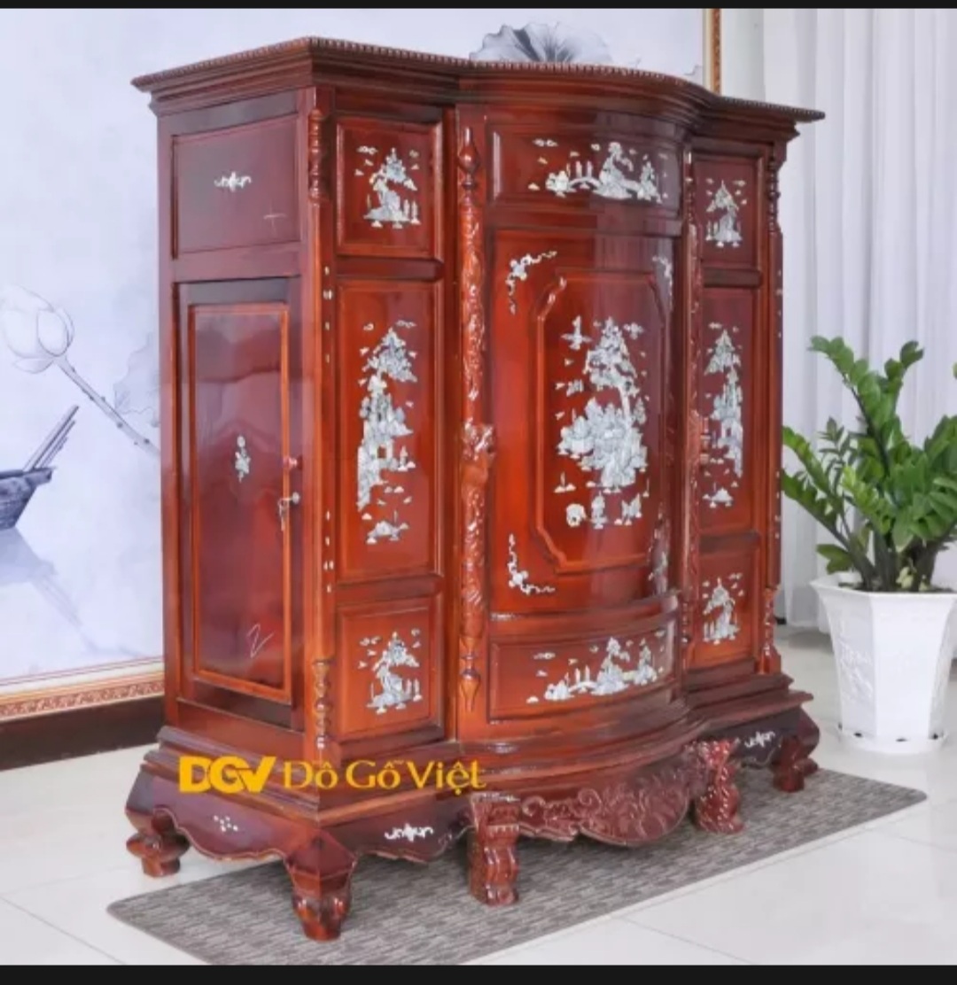 Tủ Thờ Gỗ Tràm Bụng Phệ,Tủ Thờ gia tiên gỗ tràm bông vàng ngang 1.27 cm
