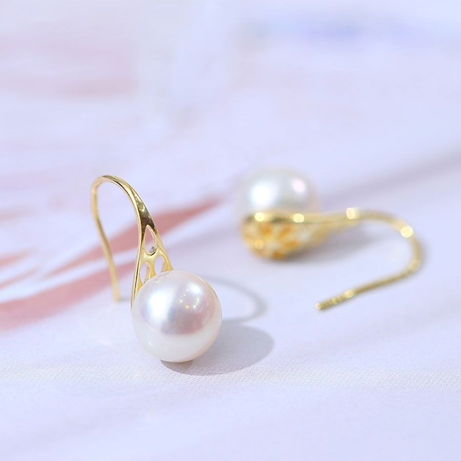 Bông Tai Ngọc Trai Thiên Nhiên Cao Cấp - Kiểu Móc Hoa - Trang Sức Cô Tấm - SPOOL PEARL - CTJ4808