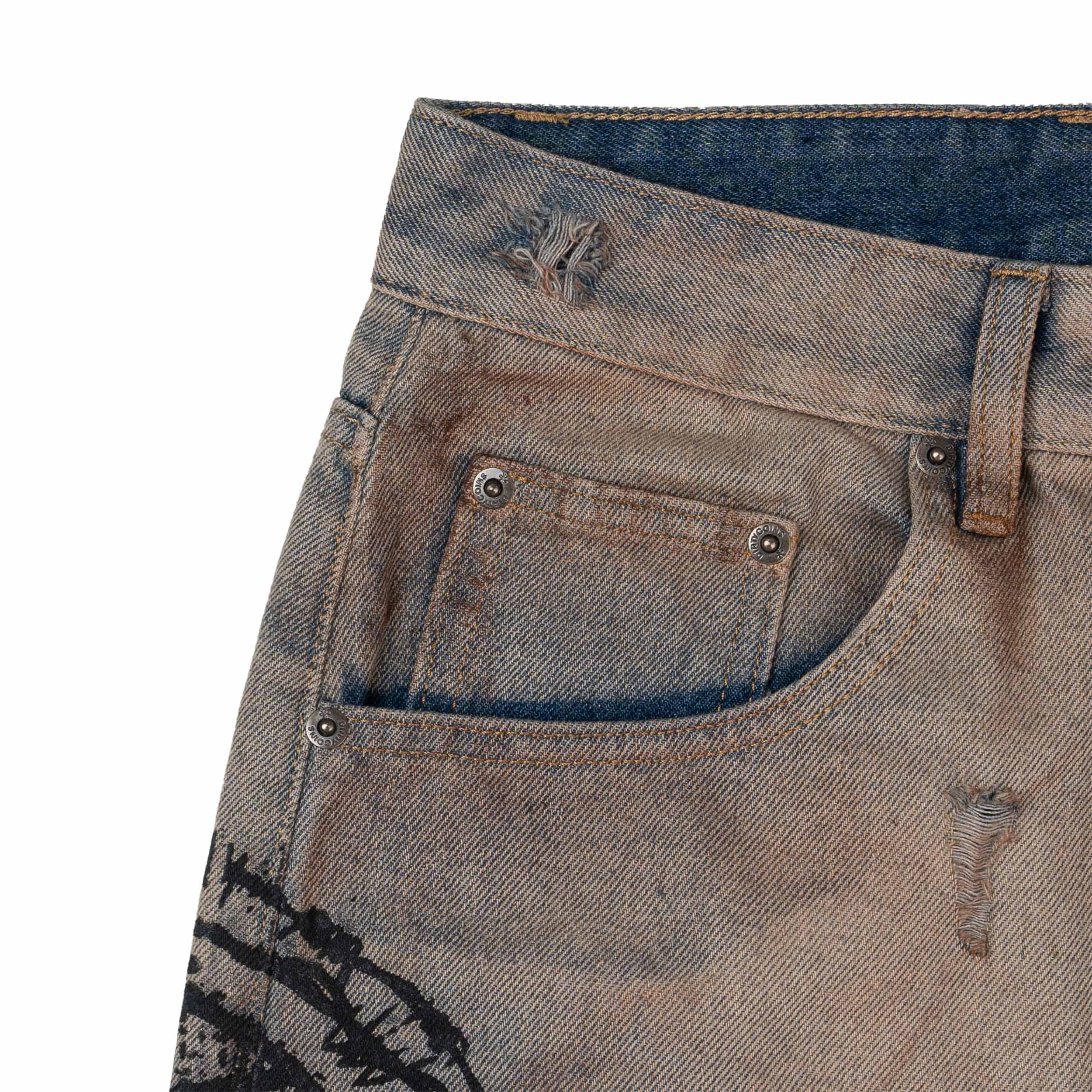 Quần DirtyCoins Stain Disstress Baggy Denim Pants Faded Blue