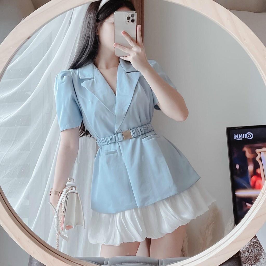 Set vest blazer kèm chân váy thiết kế thanh lịch, đủ size màu xanh dương kèm dây nịch thời trang SANMAY